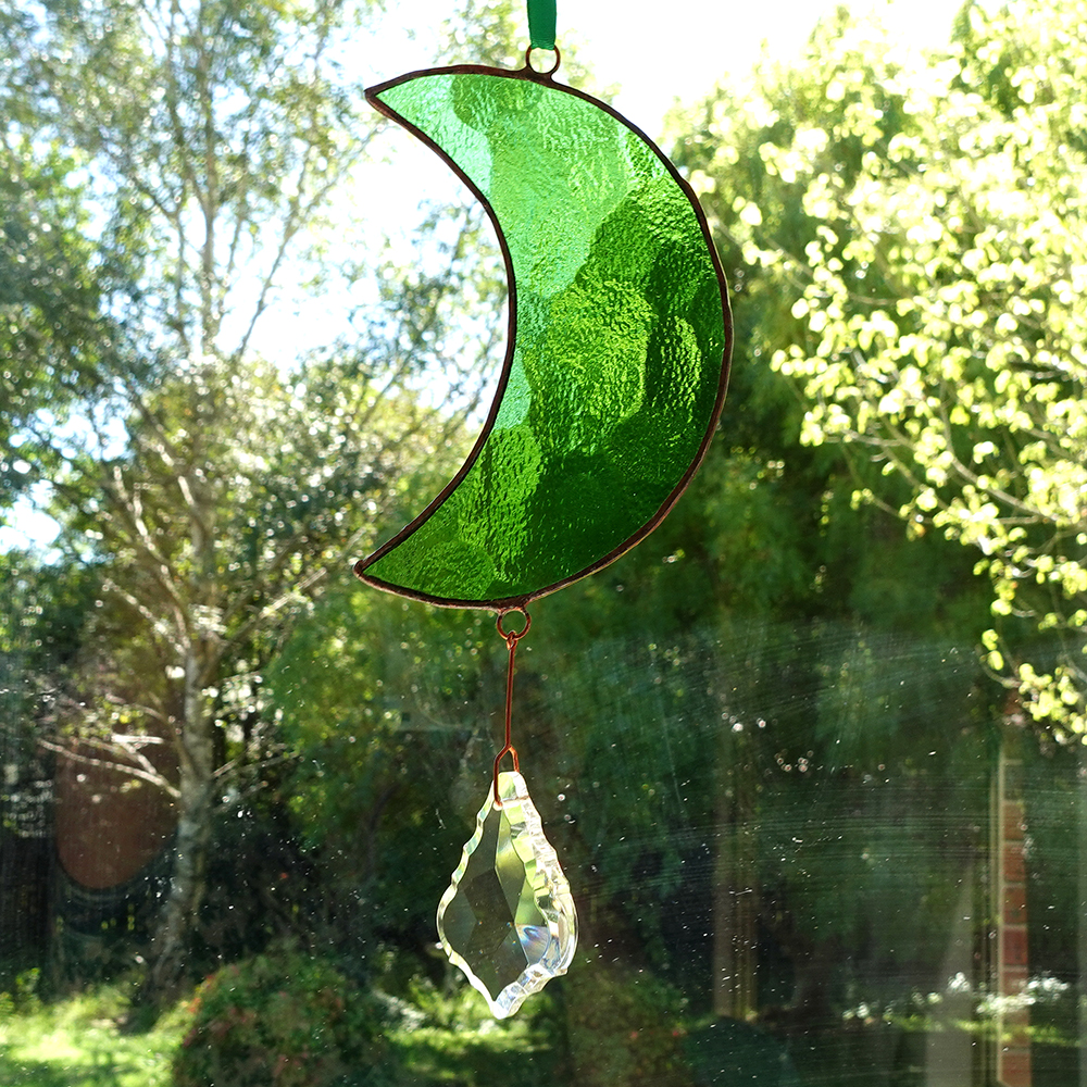 Iridescent Moon Stained Glass Suncatcher Crystal Hanger – teardropglassshop