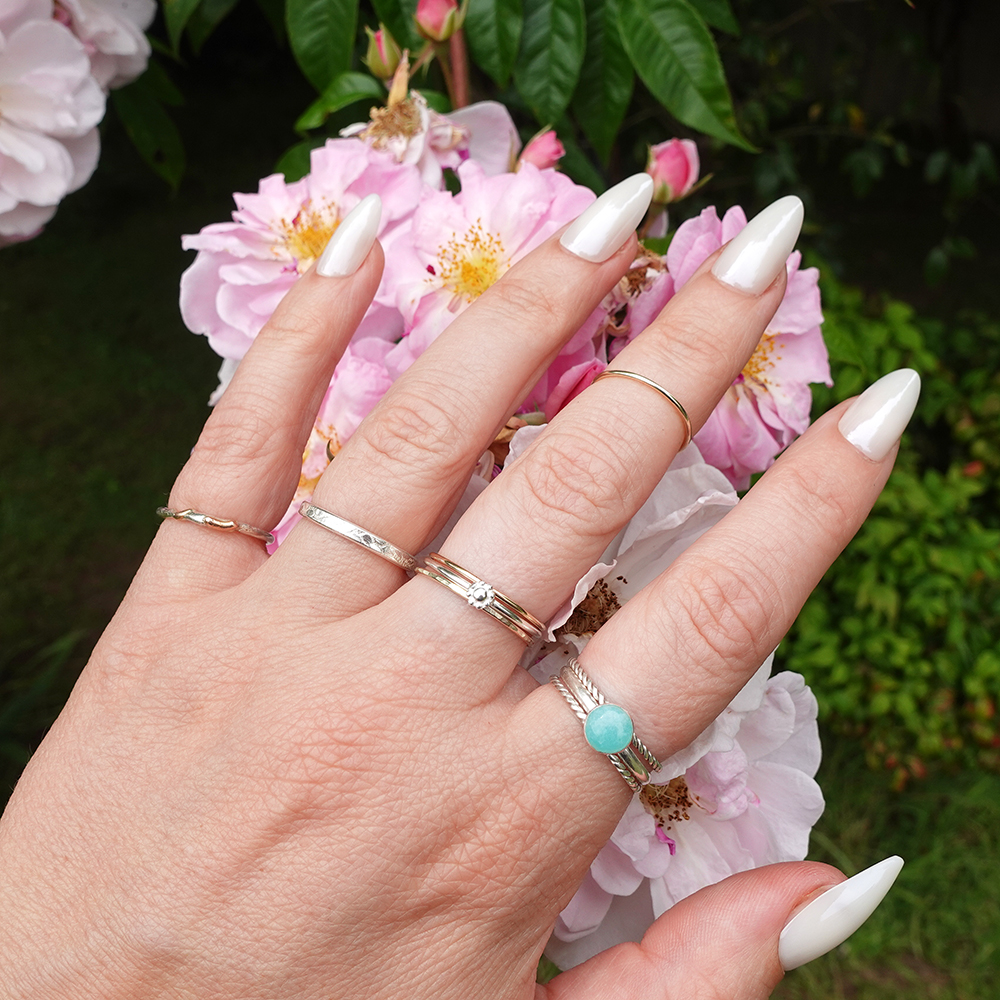 stack ring, silver rings, amazonite, gold rings, ring styling, sustainable rings